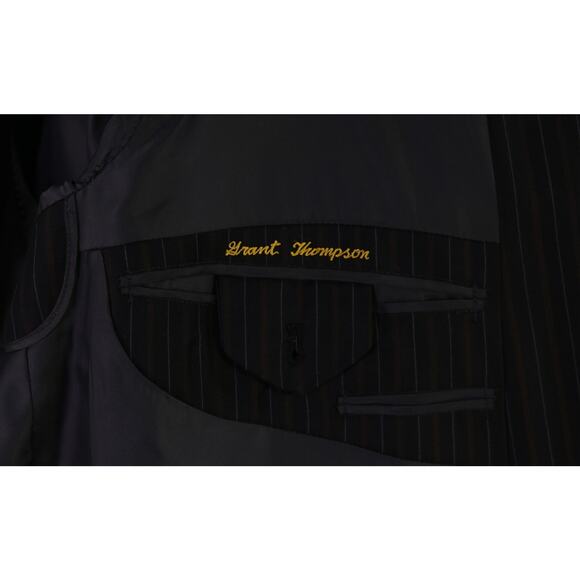 Custom Tailored Black Brown Striped Peak Lapel 2Btn 170s Wool Suit Big 54L 56L - Picture 10 of 11